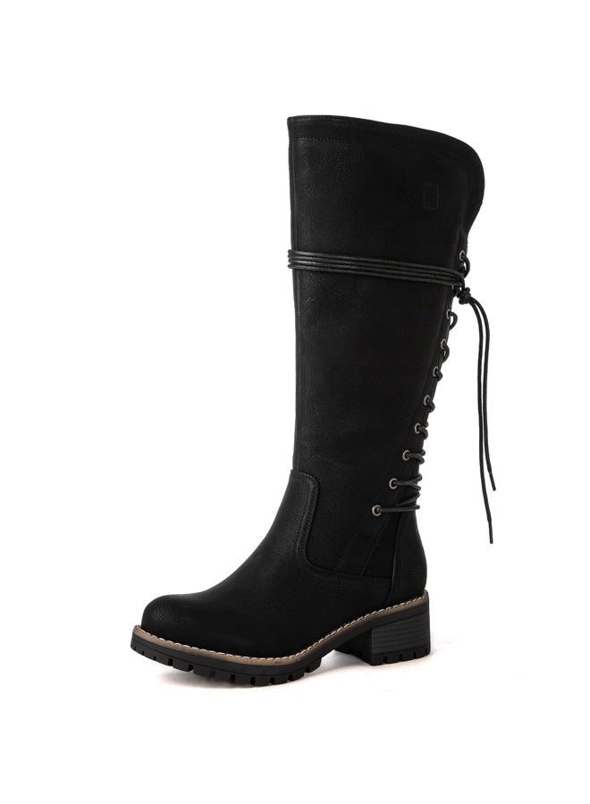 GLOBALWIN Women's Black Lace Up Back Boots Knee High Boots Fashion Boots For Women 7M - Image 2