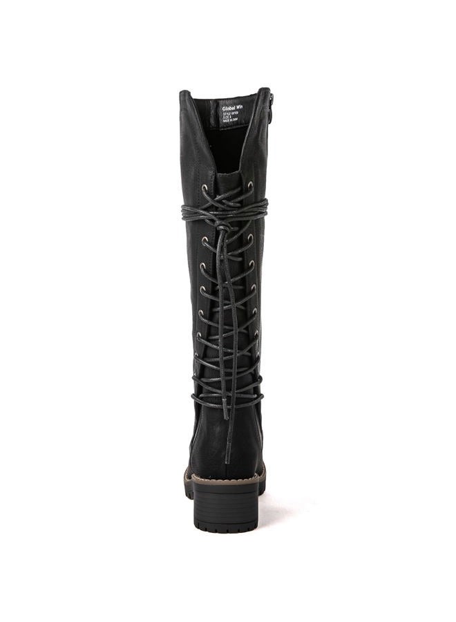 GLOBALWIN Women's Black Lace Up Back Boots Knee High Boots Fashion Boots For Women 7M - Image 5