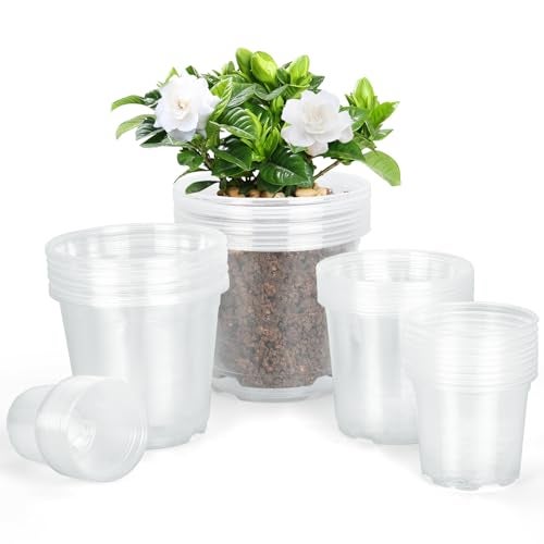 DUNPUTE 45 Pack 7/6/5/4/3 Inch Clear Nursery Pots for Plants, Clear Plastic Plant Pots with Drainage Holes, Transparent Variety Pack Flexible Garden Pot for Outdoor Indoor, Seed Starting Pots - Image 1