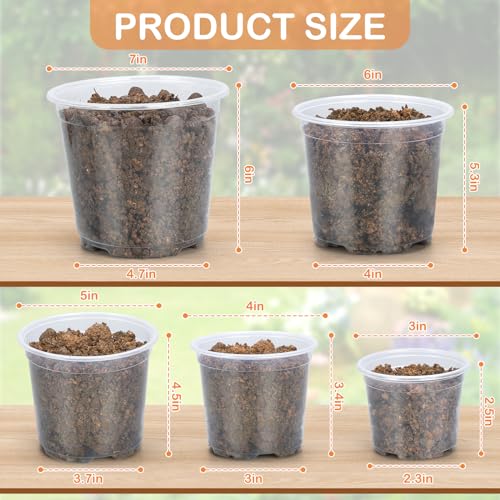 DUNPUTE 45 Pack 7/6/5/4/3 Inch Clear Nursery Pots for Plants, Clear Plastic Plant Pots with Drainage Holes, Transparent Variety Pack Flexible Garden Pot for Outdoor Indoor, Seed Starting Pots - Image 2