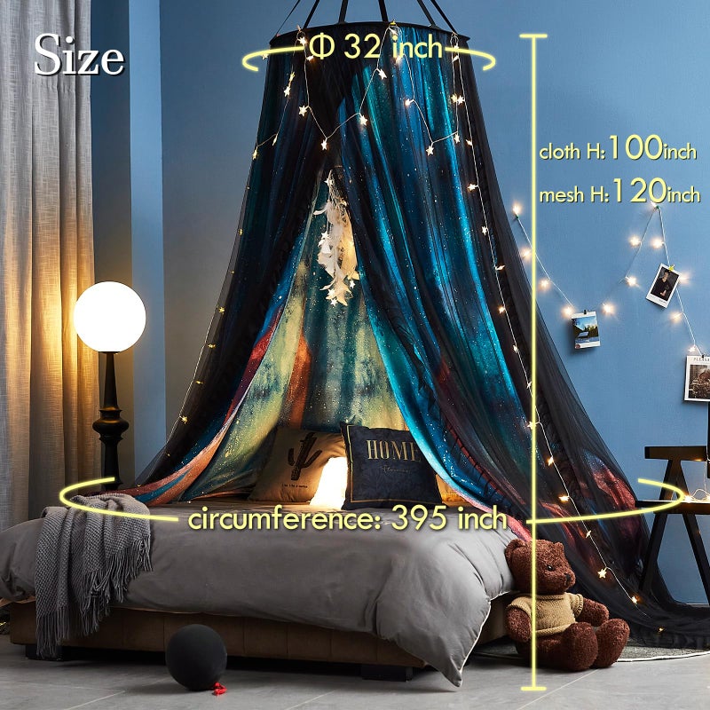 Kertnic Gorgeous Aurora Printed Bed Canopy for Girls & Adults, Room Decorative Cozy Bed Curtain Canopy Drapes, Round Dome Luxurious Lace Princess Canopies Mosquito Netting (Aurora) - Image 4