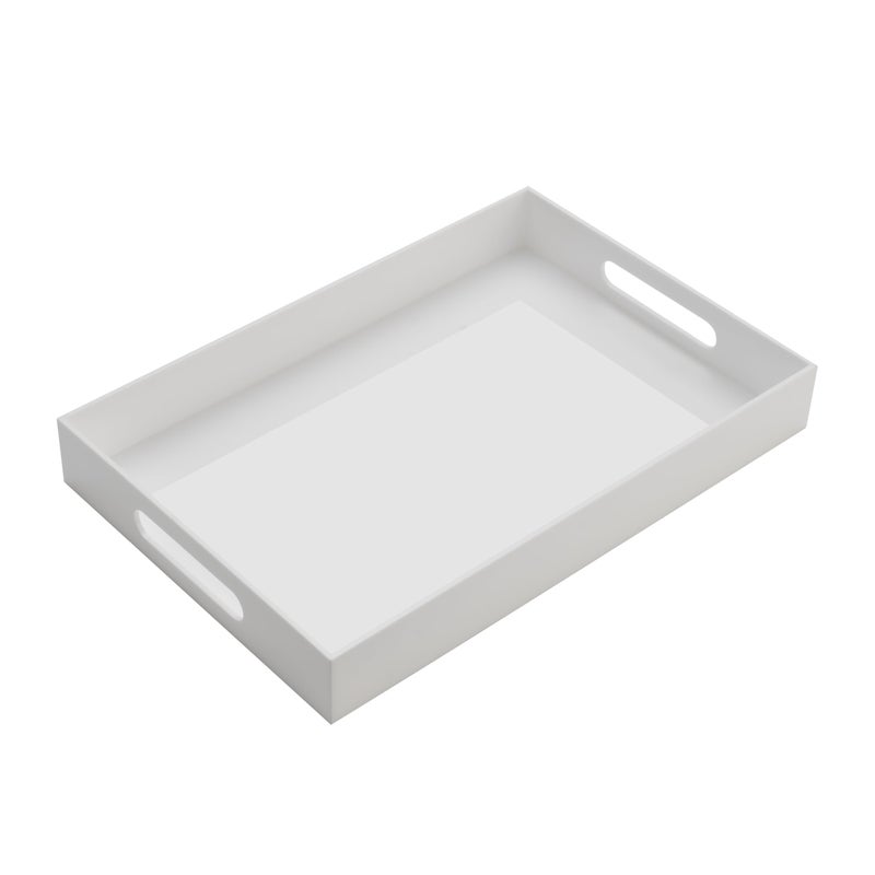 KEVJES Glossy White Acrylic Serving Tray with Handles-Butler Trays for Coffee Table, Snacks,Breakfast in Bed, Kitchen Countertop,Vanity,Makeup Organizer,Ottoman (White, 10x15 Inches) - Image 1