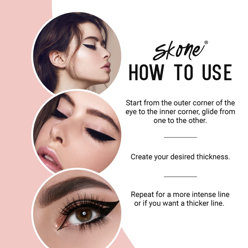 Skone Waterproof Liquid Eyeliner - Long Lasting & Smudge Proof - Insanely Intense Tattooed Eyeliner Pen with Felt Tip Applicator - Jet Black (0.07oz) - Image 5