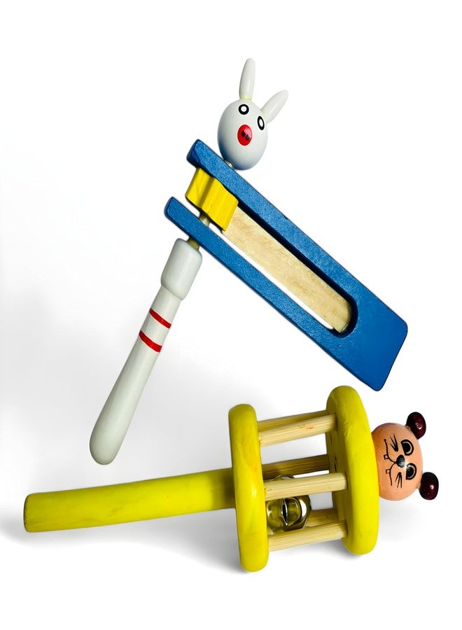 MarvelStore Colourful Cartoon Cage Bell and TarTar Wooden Rattles for Babies Infants 0-2 Years | Non Toxic Child Safe Toys for New Born | Hand Crafted Rattle for Kids (Multicolor)(Cage Bell + Tar Tar) - Image 3