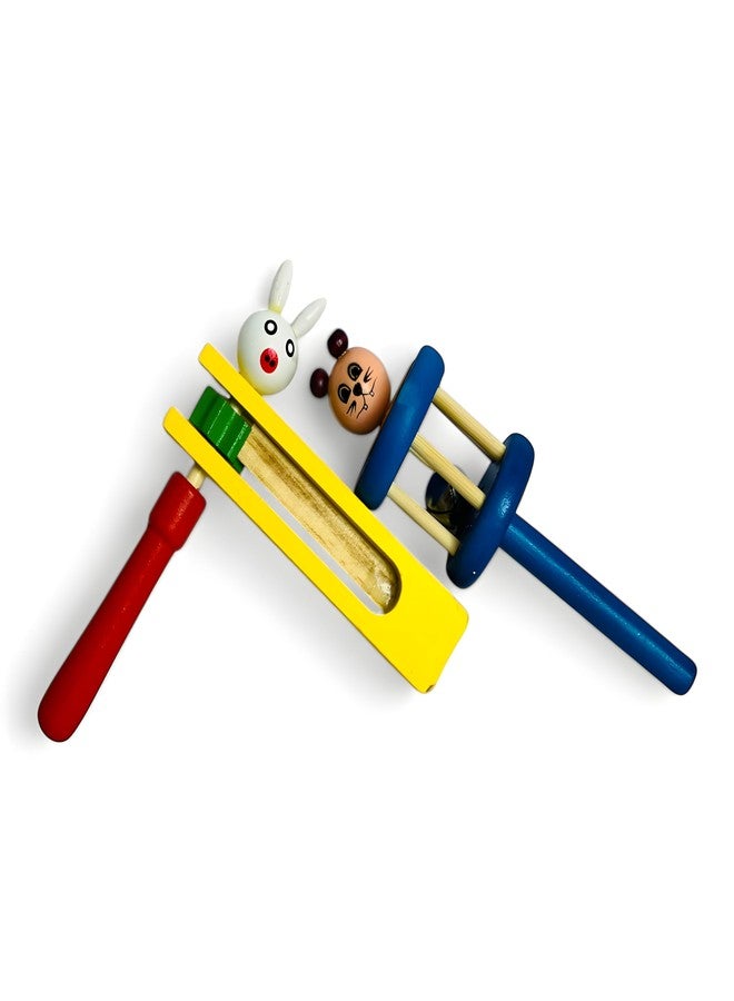 MarvelStore Colourful Cartoon Cage Bell and TarTar Wooden Rattles for Babies Infants 0-2 Years | Non Toxic Child Safe Toys for New Born | Hand Crafted Rattle for Kids (Multicolor)(Cage Bell + Tar Tar) - Image 2