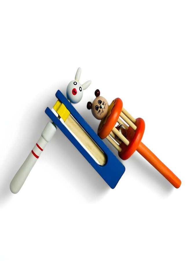MarvelStore Colourful Cartoon Cage Bell and TarTar Wooden Rattles for Babies Infants 0-2 Years | Non Toxic Child Safe Toys for New Born | Hand Crafted Rattle for Kids (Multicolor)(Cage Bell + Tar Tar) - Image 1