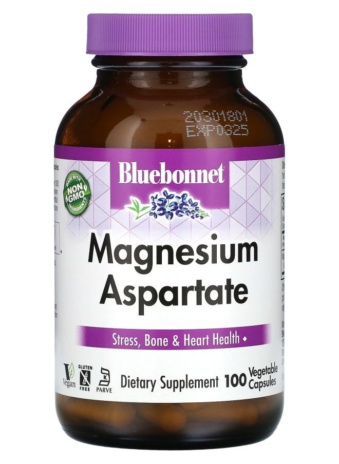 Bluebonnet Nutrition Magnesium Aspartate 100 Vegetable Capsules (200 mg per Capsule)  - Image 1
