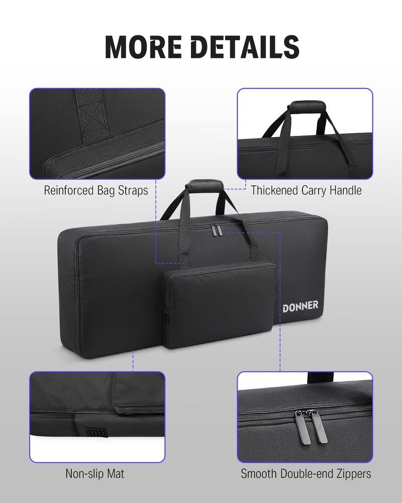 Donner 61 Key Keyboard Case, Portable Electric Piano Keyboard Gig Bag, Waterproof Durable 600D Nylon Oxford Cloth, 10mm Cotton Padded, 41"x 16"x 5", Black - Image 3
