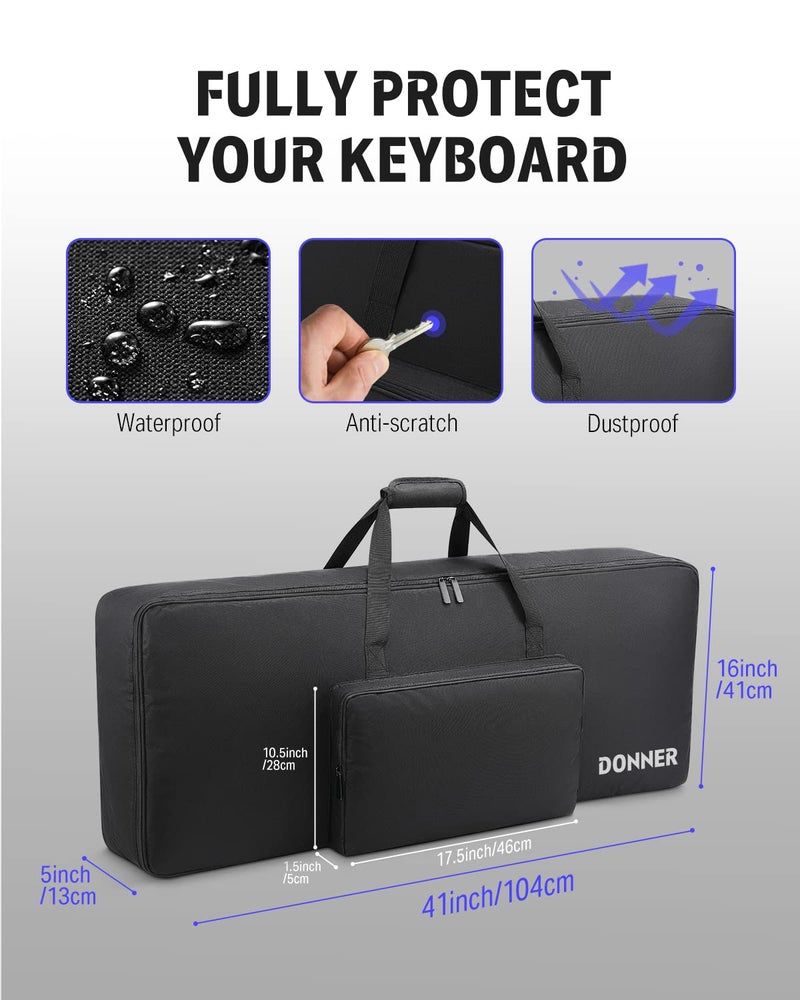 Donner 61 Key Keyboard Case, Portable Electric Piano Keyboard Gig Bag, Waterproof Durable 600D Nylon Oxford Cloth, 10mm Cotton Padded, 41"x 16"x 5", Black - Image 4