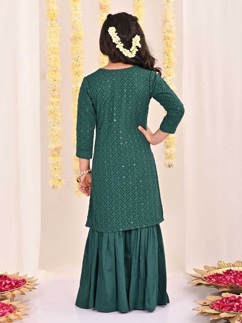 PRASHA Girls' Green Embellished Kurta Palazzo Set - Image 3
