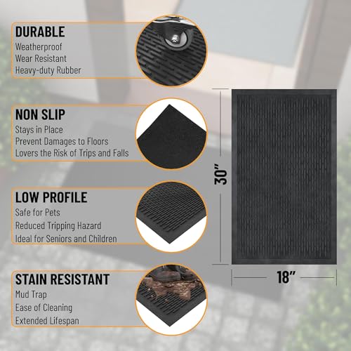 Ottomanson Waterproof Rubber Outdoor Doormat – Heavy-Duty Non-Slip Rubber Floor Mat with Ridge Scraper Pattern, All-Weather Front Door Entry Mat for Mud & Dirt Control – 18" x 30", Black - Image 3