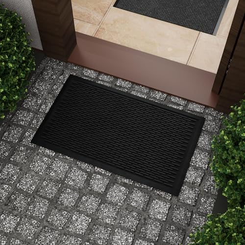 Ottomanson Waterproof Rubber Outdoor Doormat – Heavy-Duty Non-Slip Rubber Floor Mat with Ridge Scraper Pattern, All-Weather Front Door Entry Mat for Mud & Dirt Control – 18" x 30", Black - Image 2