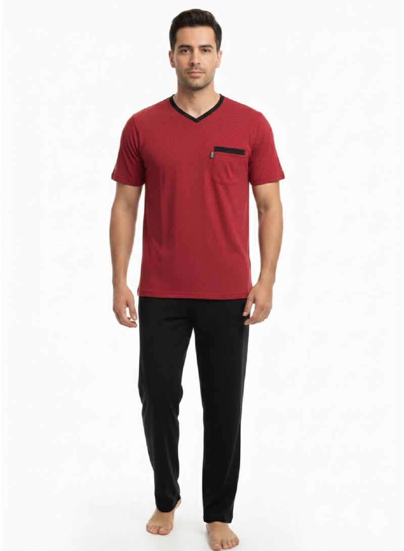 Jet Men Summer Pajama Set Printed Top & Plain Bottom