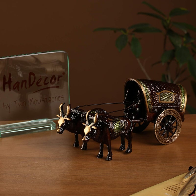 Two Moustaches Two Moustaches Brass Covered Village Bullock Cart Showpiece Replica Brass Vintage Style Showpieces Standard Pack of 1  - Image 4