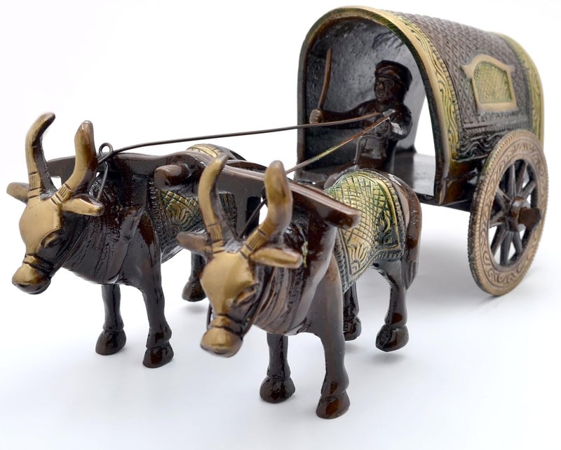 Two Moustaches Two Moustaches Brass Covered Village Bullock Cart Showpiece Replica Brass Vintage Style Showpieces Standard Pack of 1  - Image 2