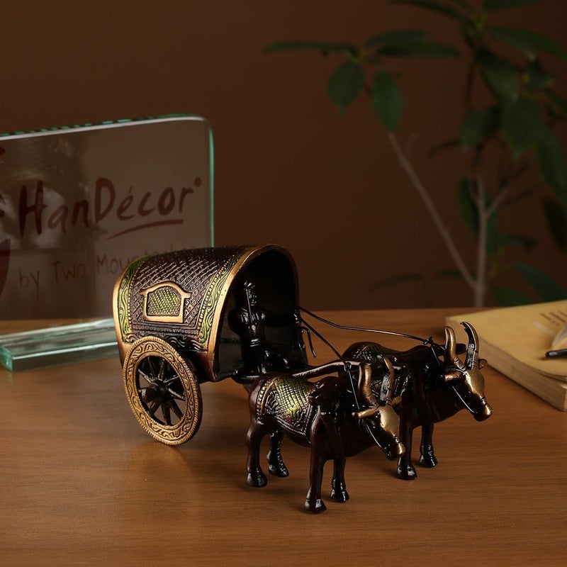 Two Moustaches Two Moustaches Brass Covered Village Bullock Cart Showpiece Replica Brass Vintage Style Showpieces Standard Pack of 1  - Image 3