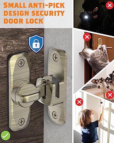 YogePote 90/180 Degree Barn Door Lock, Small Flip Gate Latches Hardware, Security Sliding Door Latch Lock fo Cabinets, Barn, Bathroom, Garden (Bronze-1Pc) - Image 2