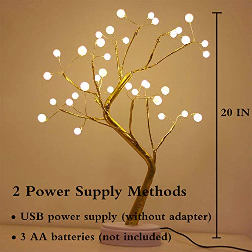 KHIZAR 20" Tabletop Bonsai Tree Light With 36 Pearls Led,Diy Artificial Lamp Tree Lamp Decoration,Battery/Usb Operated,For Bedroom Desktop Christmas Party Indoor Decoration Night Light (Warm White) - Image 5