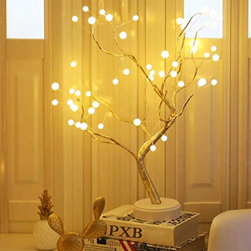 KHIZAR 20" Tabletop Bonsai Tree Light With 36 Pearls Led,Diy Artificial Lamp Tree Lamp Decoration,Battery/Usb Operated,For Bedroom Desktop Christmas Party Indoor Decoration Night Light (Warm White) - Image 3
