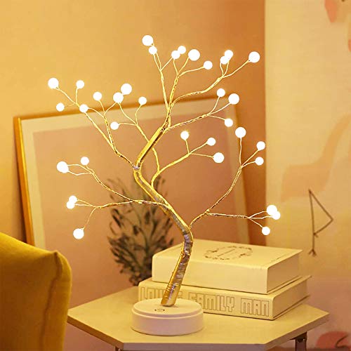 KHIZAR 20" Tabletop Bonsai Tree Light With 36 Pearls Led,Diy Artificial Lamp Tree Lamp Decoration,Battery/Usb Operated,For Bedroom Desktop Christmas Party Indoor Decoration Night Light (Warm White) - Image 1
