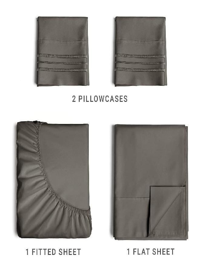 CGK Unlimited - Full Size Sheet Set - Breathable & Cooling - Hotel Luxury Bed Sheets - Extra Soft - Deep Pockets - Easy Fit - 4 Piece Set - Wrinkle Free - Comfy - Dark Grey Bed Sheets - Full Sheets - Fitted Sheets - Image 1