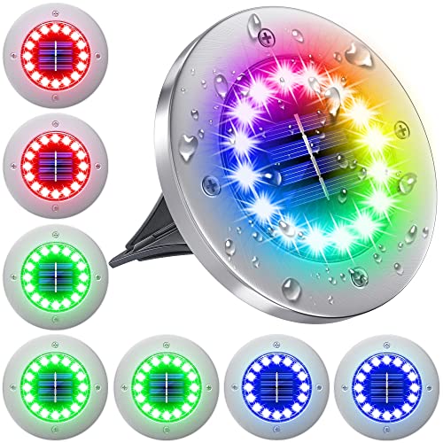 NFESOLAR Solar Lights Outdoor with 16 LEDs, 8 Pack Bright Multi-Color Solar Ground Lights Outdoor Waterproof for Pathway Garden Yard Lawn Walkway Halloween Christmas Decorations - Image 1