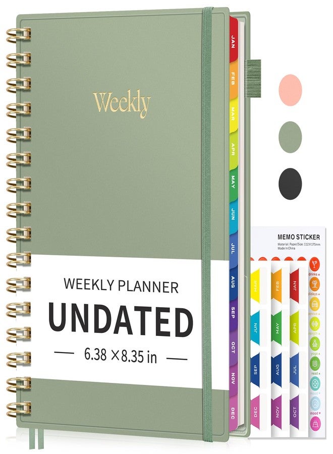EMSHOI Undated Planner, Weekly and Monthly Calendar, 53 Weeks and 12 Months, A5 (6.38" x 8.35"), 100GSM Thick Paper, PVC Cover, Monthly Tabs, Note Pages, Start Anytime - Image 1