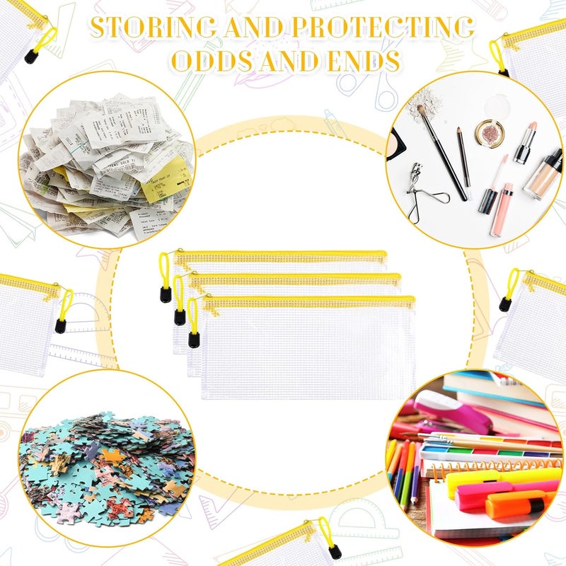 Sherr 120 Pcs Mesh Zipper Pouch Bulk Pencil Pouches 9.45'' x 4.53'' Small Clear Mesh Bags with Zipper A6 Waterproof File Bag Pencil Case for School Office Travel Organization (Yellow) - Image 4