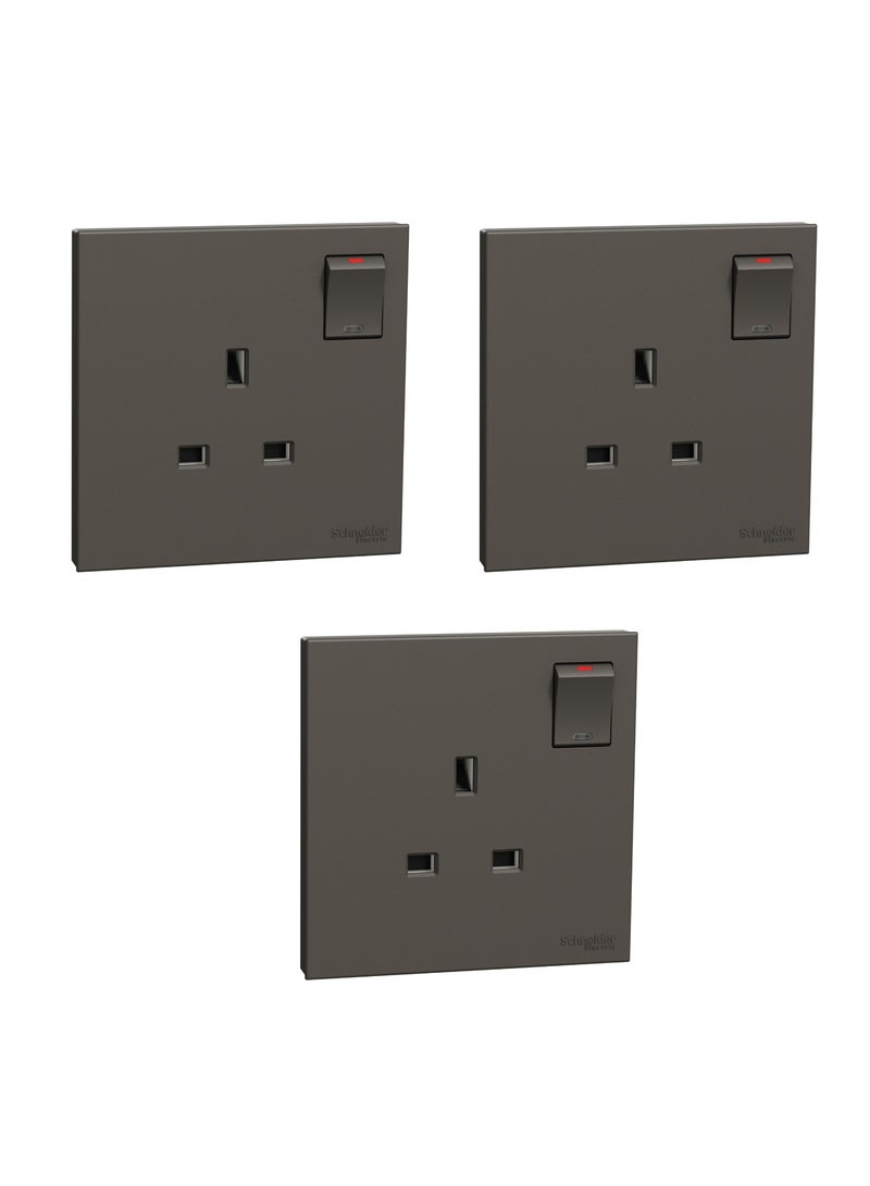 مقبس كهربائي Schneider Electric، AvatarOn C، 13A 250V، 1 عصابة، رمادي غامق - عبوة من 3 قطع