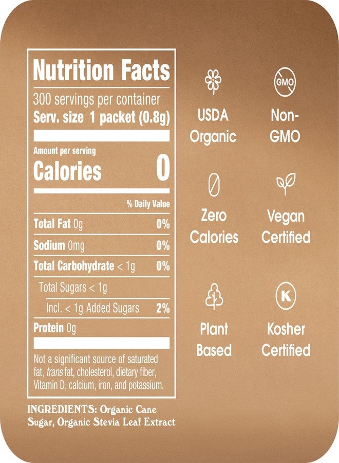 IN THE RAW Stevia In The Raw Organic Stevia Sweetener Packets, 300 Ct, Zero Calorie Stevia Sugar Substitute Packets, No Erythritol or Artificial Flavors, USDA Organic, Non-GMO Project Verified, Vegan - Image 4