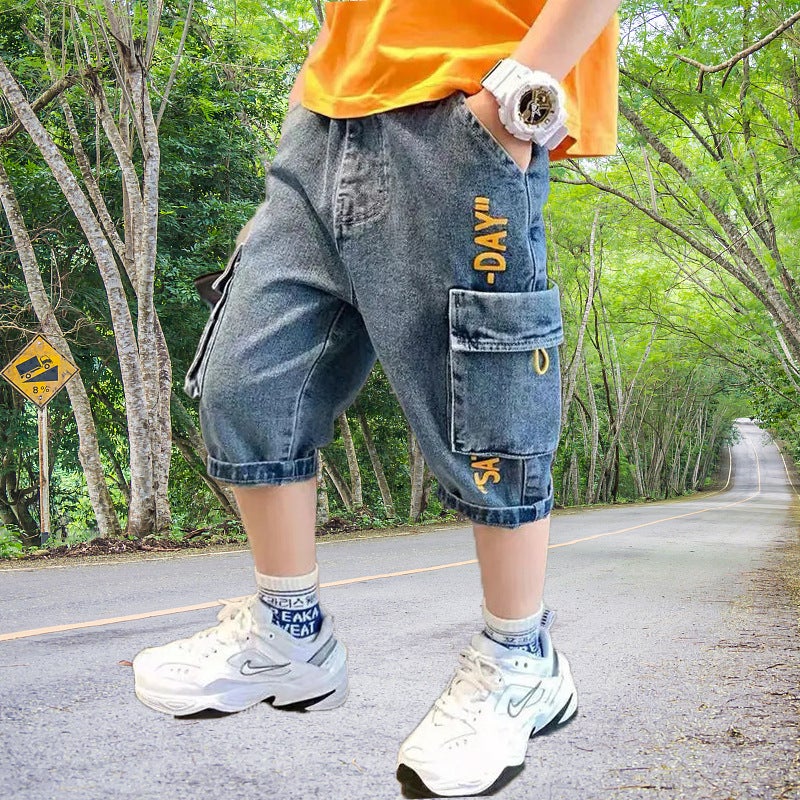 Boys' Denim Capri Pants Summer Style Loose Shorts Korean Version Children'S Fashion Casual Summer Pants For Boys - Image 2