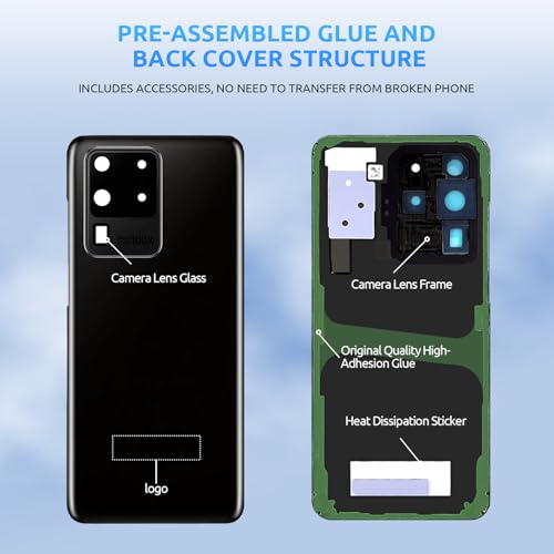 Eonpam Back Glass Replacement for Samsung Galaxy S20 Ultra SM-G988 Back Cover Rear Housing with Camera Lens + Repair Tool Kit Genuine Rear Glass (Black) - Image 4