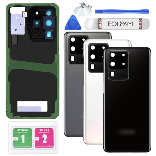 Eonpam Back Glass Replacement for Samsung Galaxy S20 Ultra SM-G988 Back Cover Rear Housing with Camera Lens + Repair Tool Kit Genuine Rear Glass (Black) - Image 1