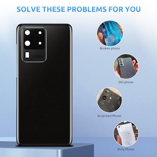Eonpam Back Glass Replacement for Samsung Galaxy S20 Ultra SM-G988 Back Cover Rear Housing with Camera Lens + Repair Tool Kit Genuine Rear Glass (Black) - Image 3