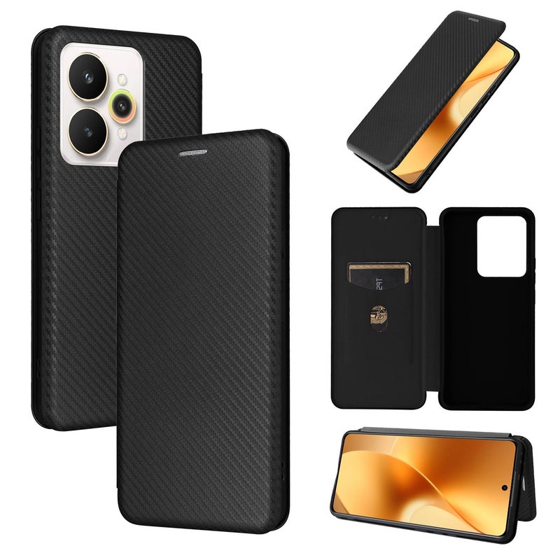 erorex For Realme 15 5G / Realme 15 Pro 5G Carbon Fiber Texture Flip Leather Phone Case(Black) - Image 1