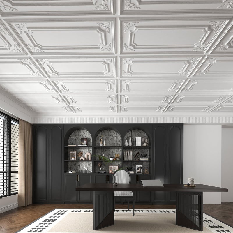 Art3dwallpanels 12 Pack Drop Ceiling Tiles, 2x4 Ft PVC Decorative 3D Wall Panel, Glue Up Ceiling Covering Panels for Basement Kitchen Bathroom, 24x48 Inch, Cover 96 Sq. Ft, White - Image 4
