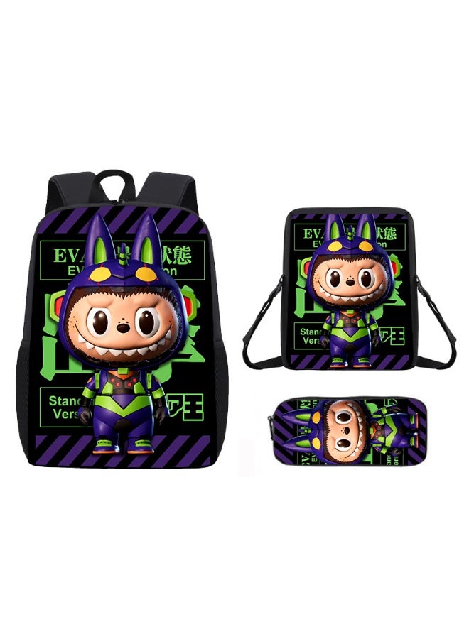 لابوبو حقيبة ظهر لابوبو المدرسية الابتدائية خفيفة الوزن، بطبعة كرتونية لطيفة للأطفال، مقاس 42*29*16 سم، وحقيبة غداء مقاس 26*18*6 سم، وحقيبة أقلام مقاس 11*22*2.5 سم. - Image 1