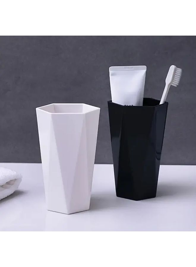 White And Black Plastic Rhombus Shaped Toothbrush And Mouthwash Cup Set Home Use - Image 1