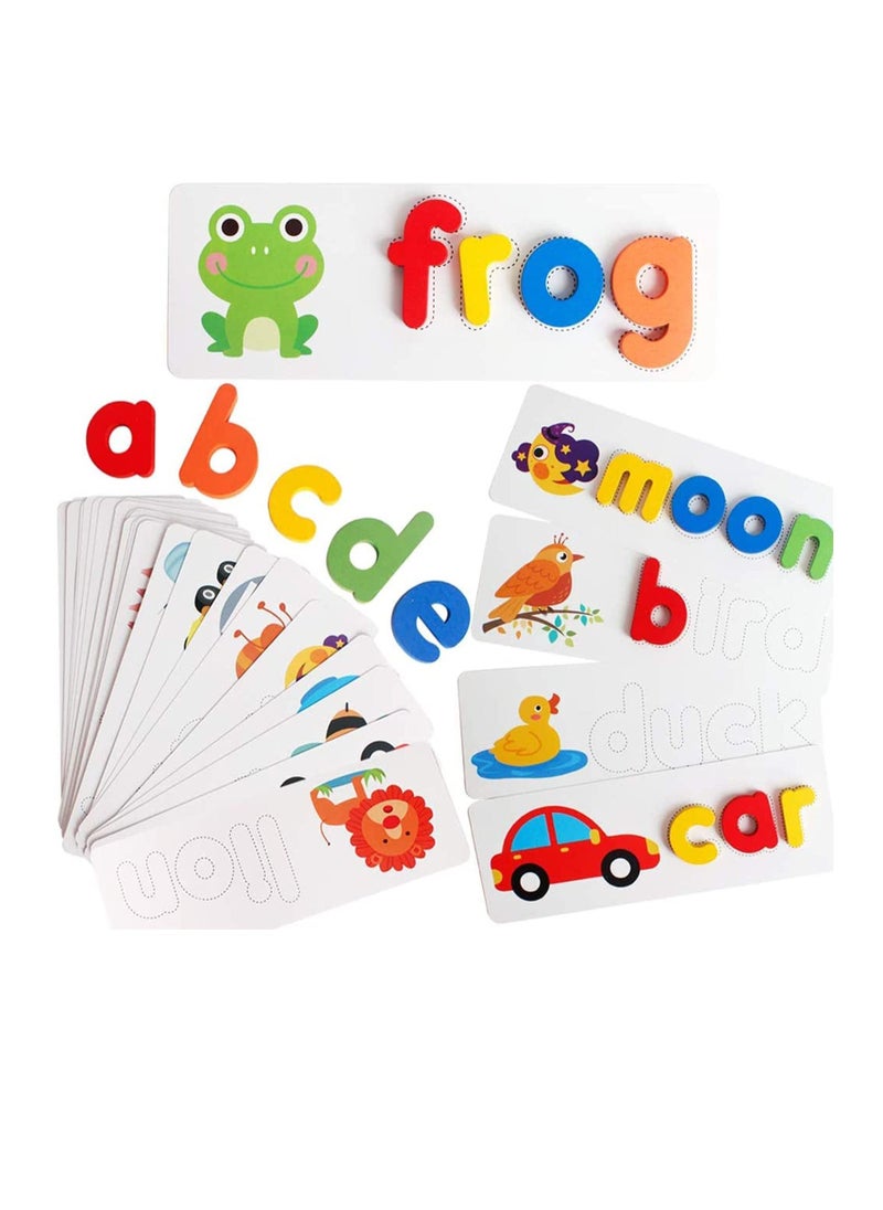 Spelling Game Learning Toys, Wooden ABC Alphabet Flash Cards, Matching Shape Letters Word Puzzle Games, Educational Developmental Toy, Early Education Preschool Gift Toys for Kids Toddler - Image 1