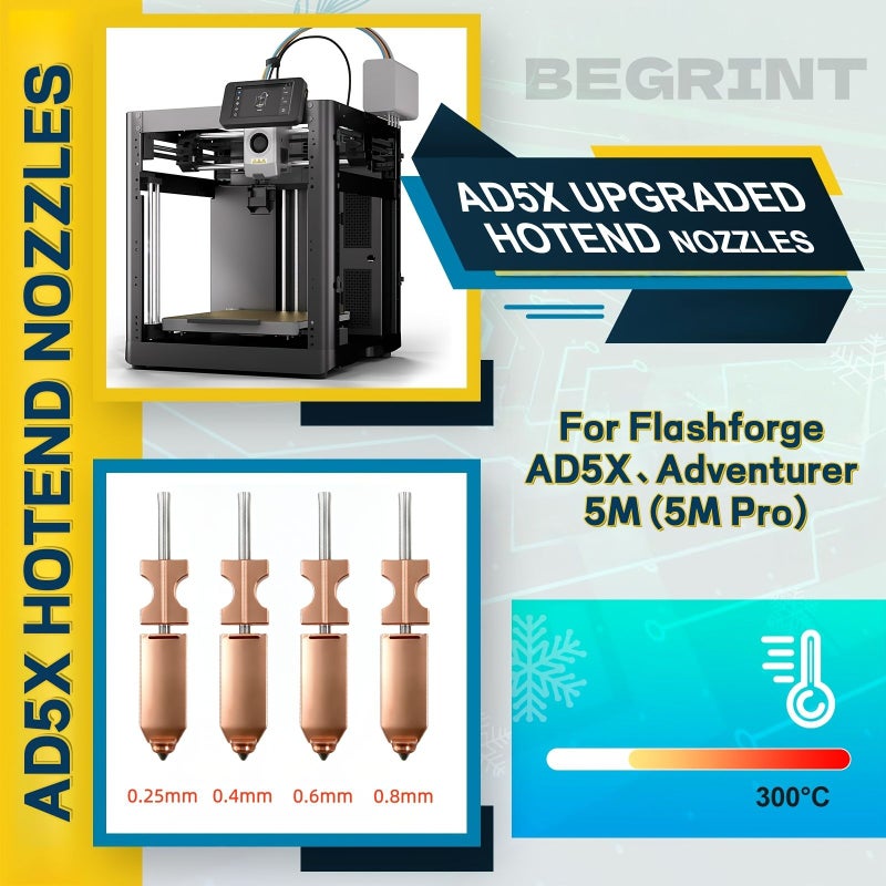 فوهة فولاذية مقواة ومحسّنة بسمك 0.6 ملم لطابعة Flashforge AD5X ثلاثية الأبعاد - مجموعة تبادل حراري سريع - Image 1