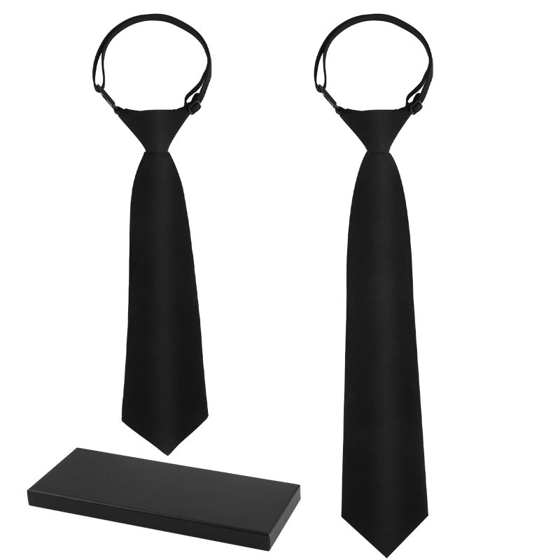 Okxiri 2 Pack Boys Tie, Black Tie for Boys Black Tie 12-14 Years, Kids Tie Pre-tied Necktie for Formal Wedding, School Graduation Uniforms with Gift Box - Image 1