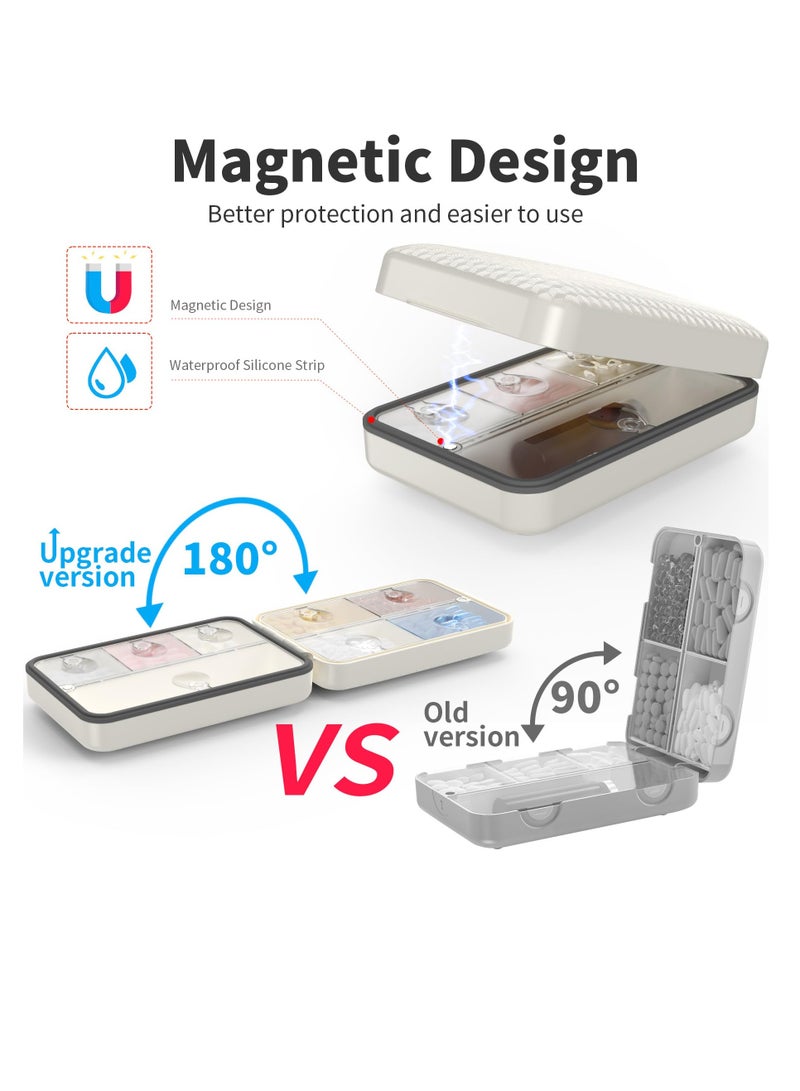 Excefore Daily Pill Organizer, 8 Compartments Large Magnetic Pill Organizer, Portable Moisture-Proof Pill Box for Travel, BPA Free, Clear Lid, Easy to Clean, For Vitamin, Fish Oils, Supplements, White - Image 2