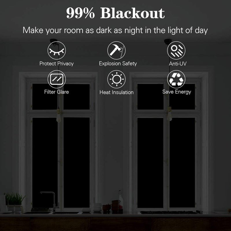 SUNBIRD فيلم نافذة الخصوصية الأسود، أفلام نافذة PVC ثابتة بدون لاصق، ملصق زجاجي للتحكم في الحرارة، حماية مضادة للأشعة فوق البنفسجية، تغطية واقية مع حجب أكثر من 90% للضوء للمنزل (20 × 40 بوصة) - Image 2