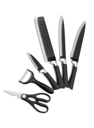 6 Pieces Leather Knife Set, Stainless Steel Blades, Black Kitchen Cutlery Set Including Peeler and Scissors, Knives for Cutting, Chopping, Dicing and More - pzsku/ZAB0950852791B8A376A4Z/45/_/1734424355/8b6c1f6b-1a13-49c5-8fac-65268f279c9c