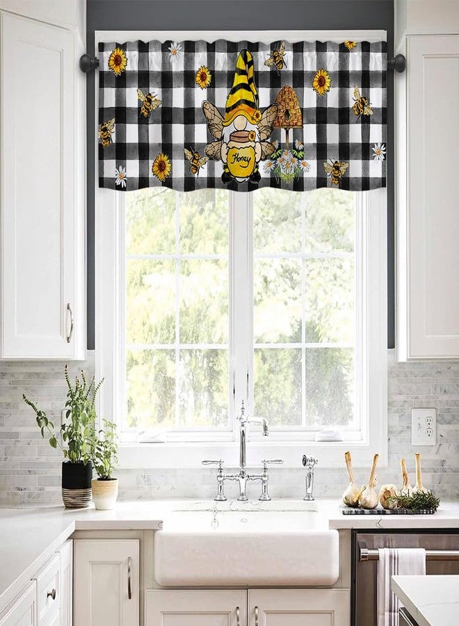 Finphoon Spring Sunflower Kitchen Valances for Windows,Black and White Check Valances Curtains with Rod Pocket for Bathroom Window Home Decor, 54 x 18 in - Image 2