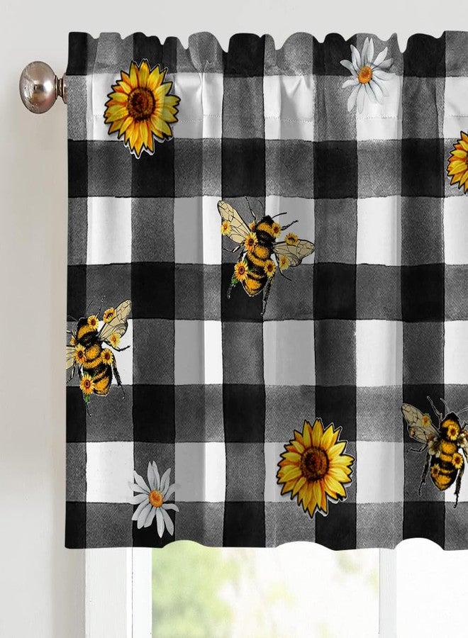 Finphoon Spring Sunflower Kitchen Valances for Windows,Black and White Check Valances Curtains with Rod Pocket for Bathroom Window Home Decor, 54 x 18 in - Image 3