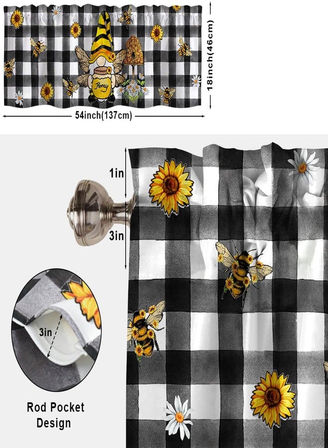 Finphoon Spring Sunflower Kitchen Valances for Windows,Black and White Check Valances Curtains with Rod Pocket for Bathroom Window Home Decor, 54 x 18 in - Image 4
