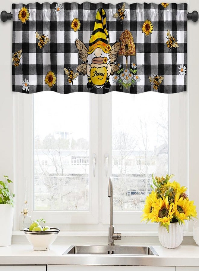 Finphoon Spring Sunflower Kitchen Valances for Windows,Black and White Check Valances Curtains with Rod Pocket for Bathroom Window Home Decor, 54 x 18 in - Image 1