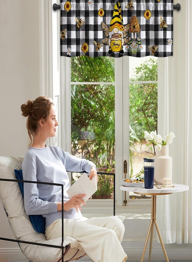 Finphoon Spring Sunflower Kitchen Valances for Windows,Black and White Check Valances Curtains with Rod Pocket for Bathroom Window Home Decor, 54 x 18 in - Image 5