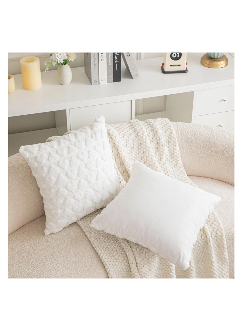 SYOSI 2 Pack  Heart Lovely White Decorative Throw Pillow Covers 18x18, Soft Plush Faux Fur Wool Pillow Covers for Couch Sofa Home - Image 3